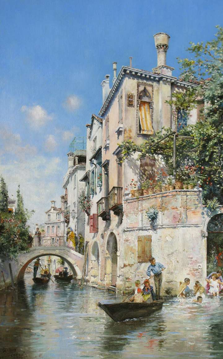 Gondolas on a canal, Venice